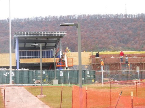 A picture of the High School being renovated as they put the new AC system into the school.