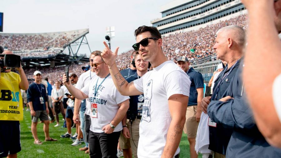 Joe Jonas on the sidelines of Beaver Stadium at Penn States season-opener against Idaho last weekend