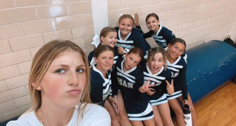 A picture of our Junior High cheer squad right before our 
first game of the season.
